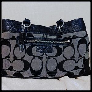 Coach classic black leather and cloth purse